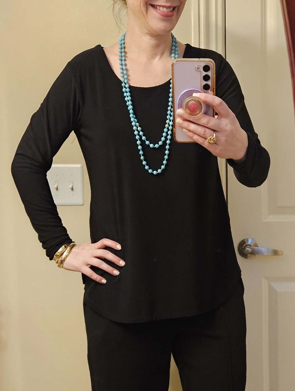 Sympli Black Long Sleeve Scoop Neck Top